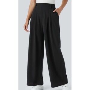 Halara High Waisted Plicated Wide Leg Waffle Work Pants Black Large